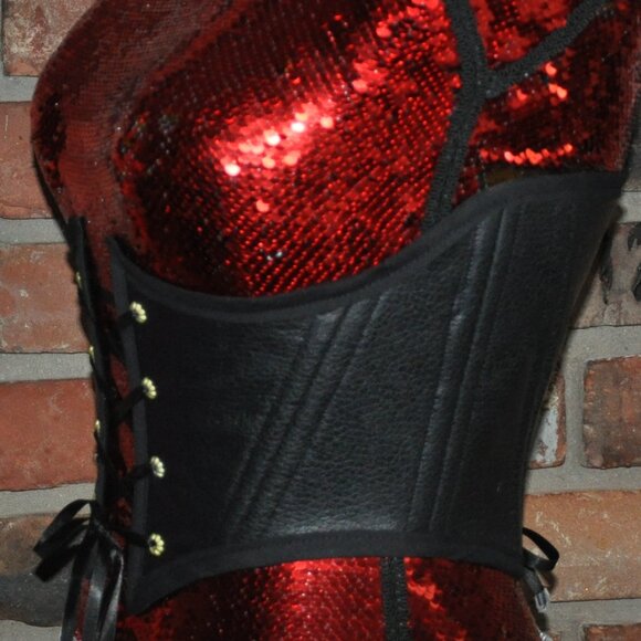 Back & Front Lace-up Corset (Belt) Black Faux Leather W/ Boning XS - Picture 5 of 7